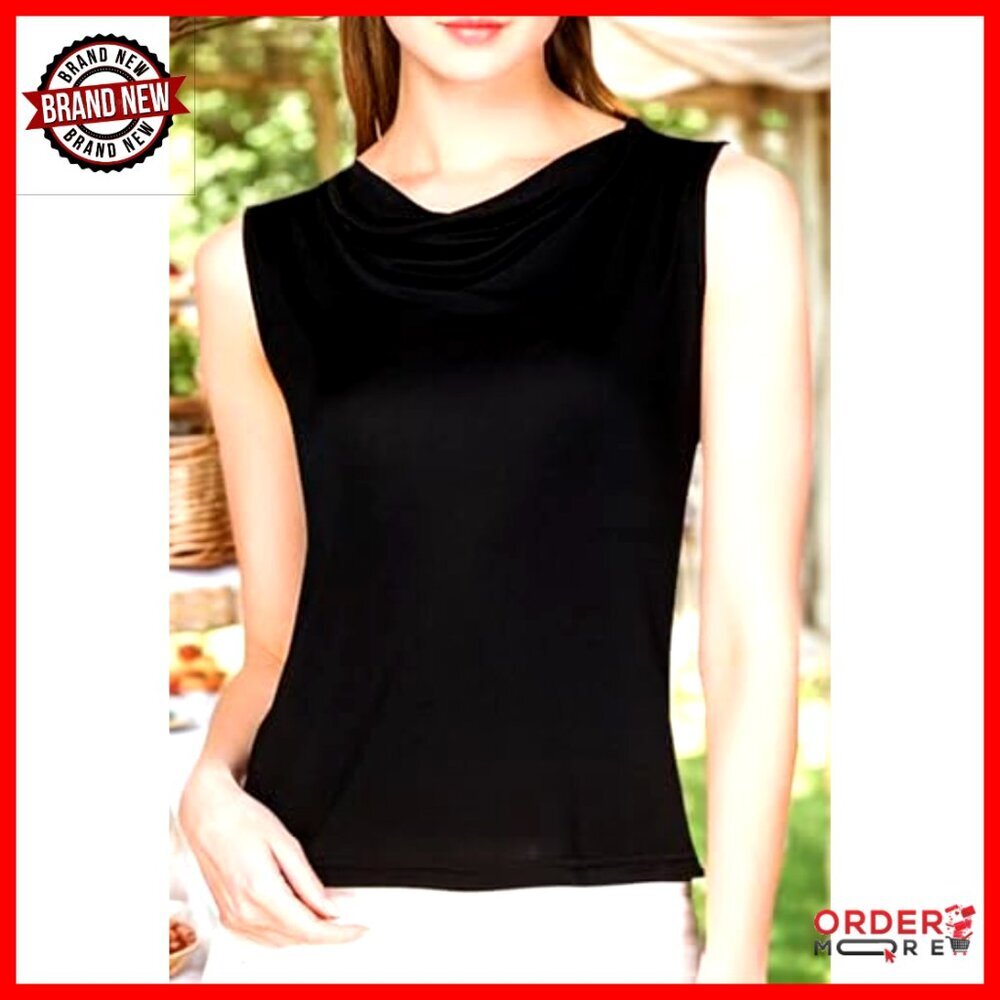 Mulberry Silk Tank Top Cowl Neck Blouse Lightweight Wrinkle-Free - Picture 3 of 6